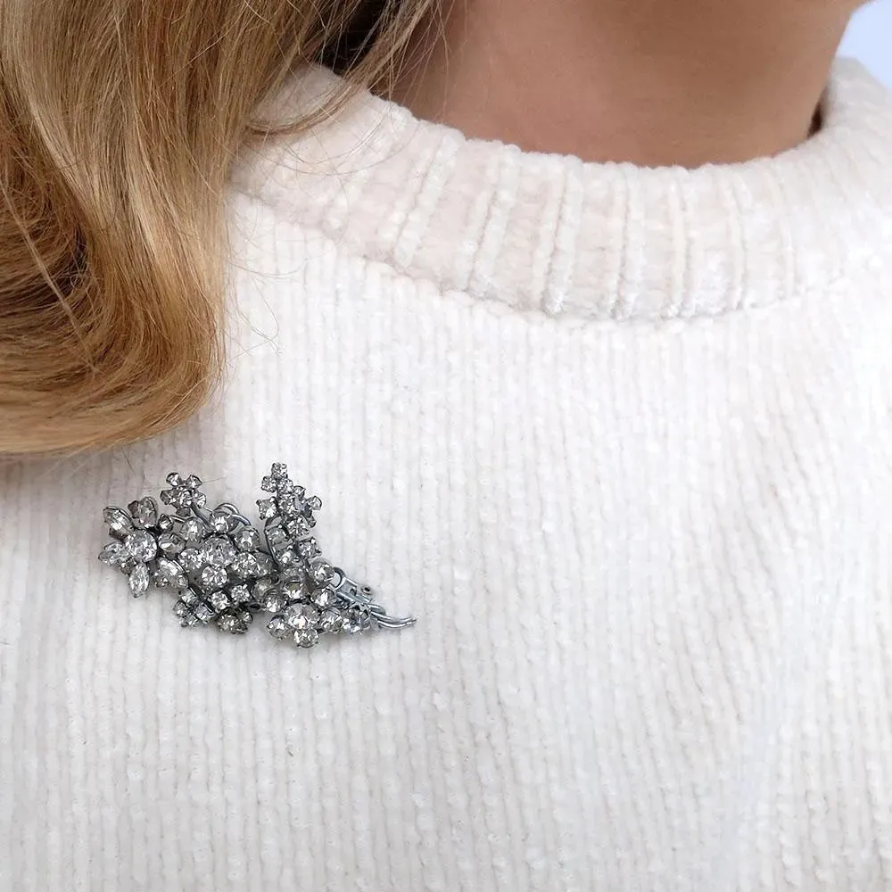 Vintage 1950's Diamante Flower Spray Brooch