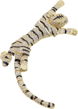 Vintage Rhinestone Tiger Brooch Pins Gold Silver Animal Lapel Pin for Women Men Shoulder Decor Party Jewelry Accessory
