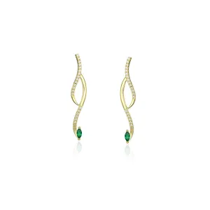 Wave with Green Marquise Zircon Silver Drop Earrings for Women