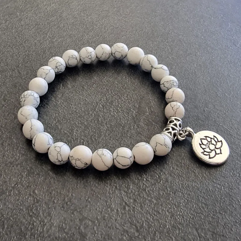 White Howlite Lotus Stretch Bracelet