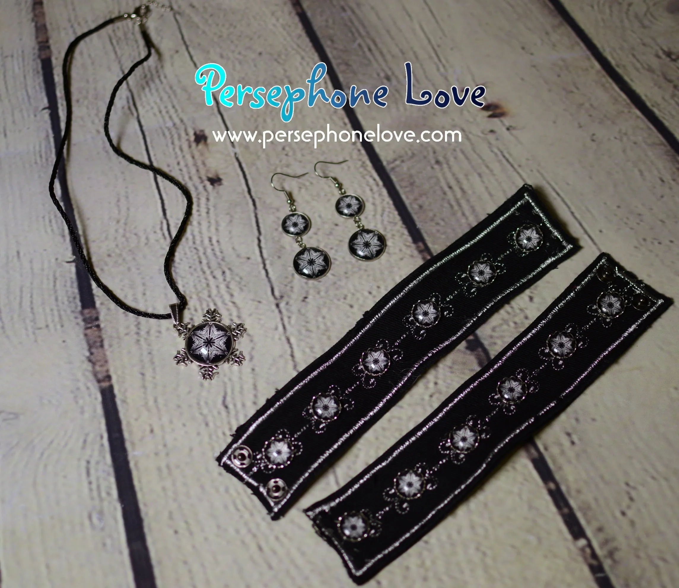 Winter holiday glass cabochon necklace earring bracelet set-1196