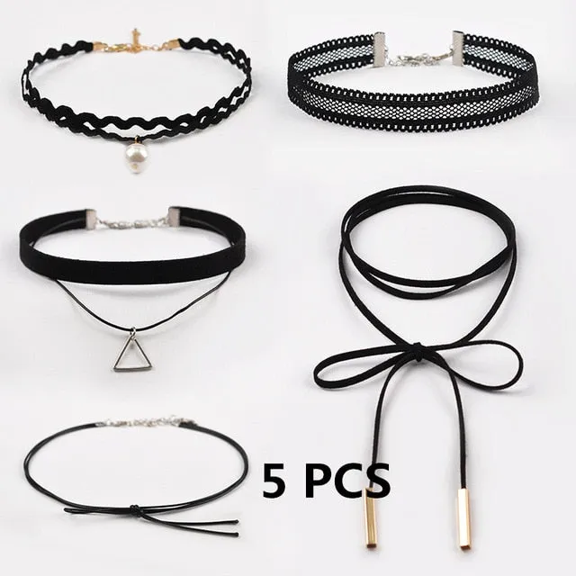 woman handcrafted Jewelry Black Lace Velvet strip Collar Choker Necklace