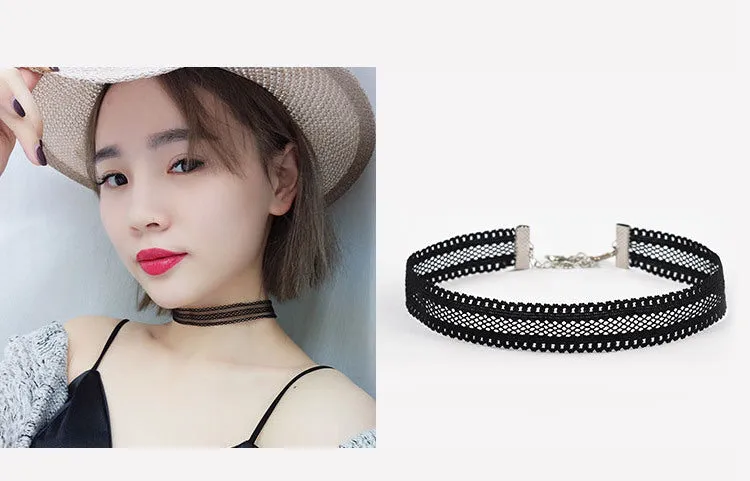 woman handcrafted Jewelry Black Lace Velvet strip Collar Choker Necklace