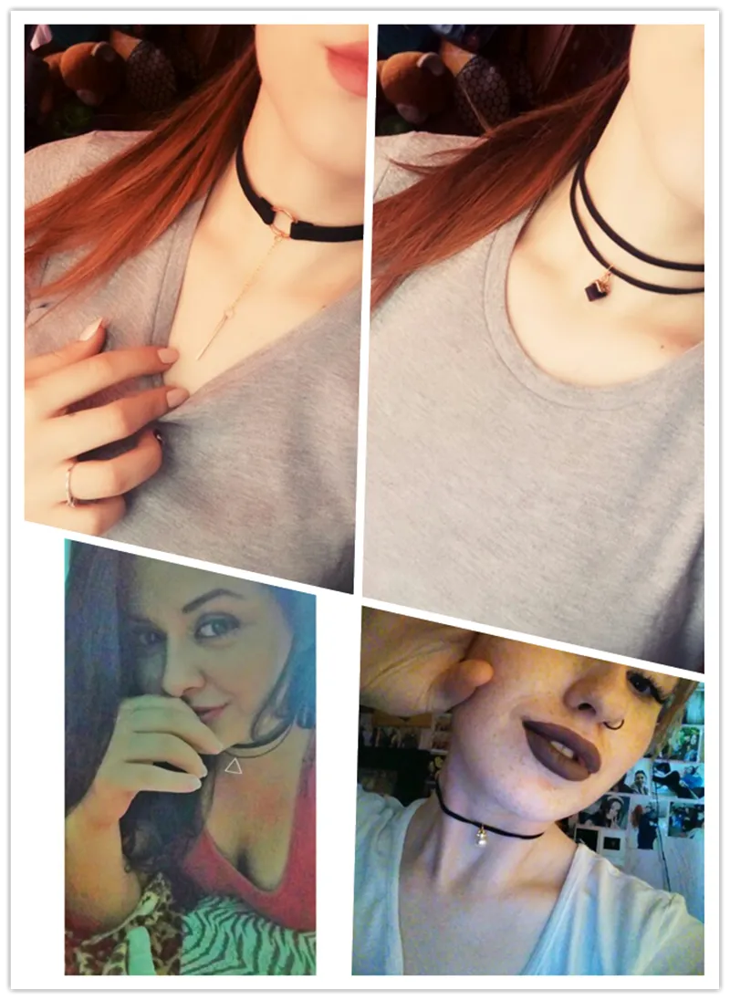 woman handcrafted Jewelry Black Lace Velvet strip Collar Choker Necklace