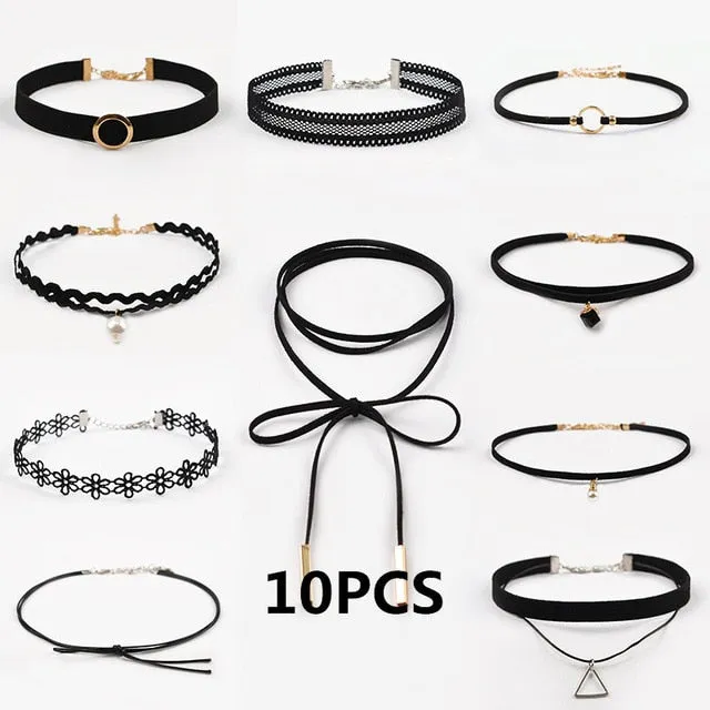 woman handcrafted Jewelry Black Lace Velvet strip Collar Choker Necklace