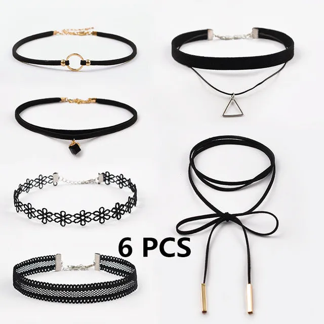 woman handcrafted Jewelry Black Lace Velvet strip Collar Choker Necklace