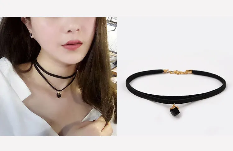 woman handcrafted Jewelry Black Lace Velvet strip Collar Choker Necklace