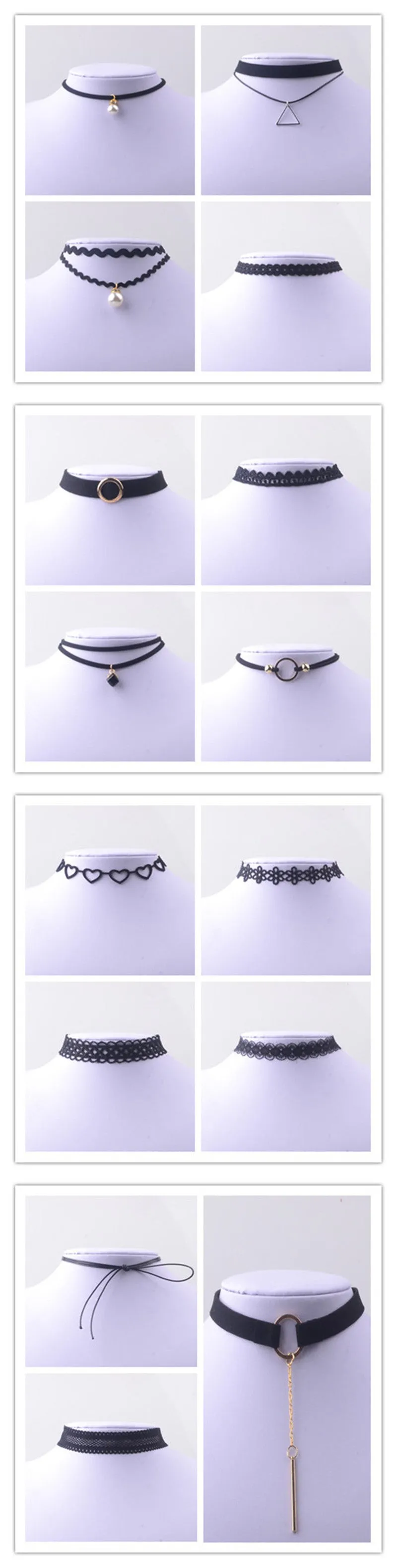 woman handcrafted Jewelry Black Lace Velvet strip Collar Choker Necklace