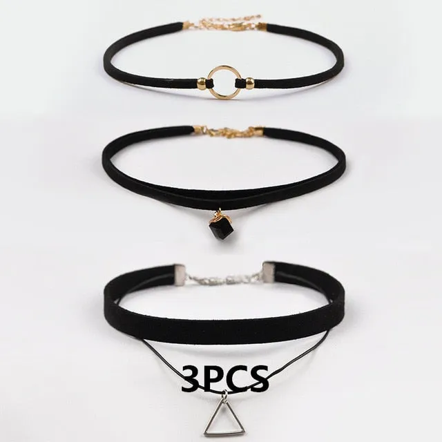woman handcrafted Jewelry Black Lace Velvet strip Collar Choker Necklace