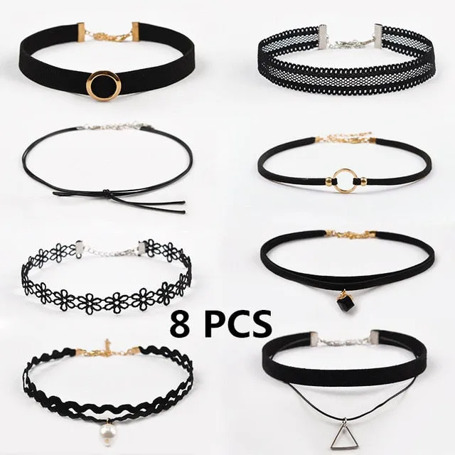 woman handcrafted Jewelry Black Lace Velvet strip Collar Choker Necklace