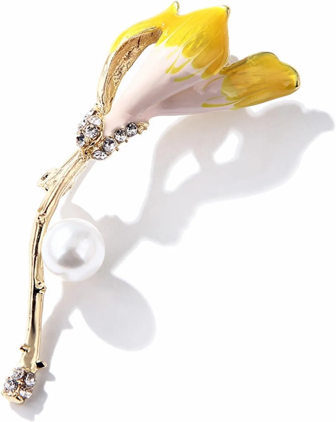 Women Crystal Rhinestone Brooches Elegant Yellow Flower Pins Vintage Broach Costume Jewelry Brooches
