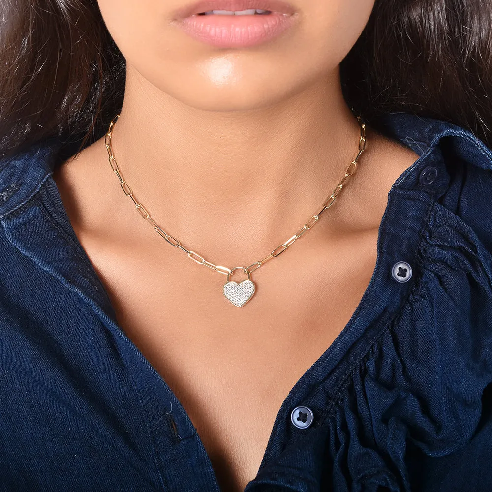 Women's Vermeil Diamond Heart Lock Necklace Pendant