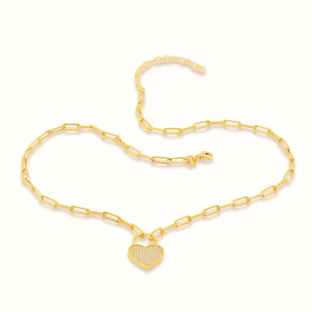Women's Vermeil Diamond Heart Lock Necklace Pendant
