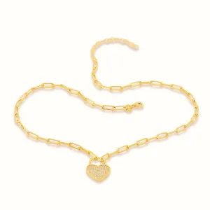 Women's Vermeil Diamond Heart Lock Necklace Pendant