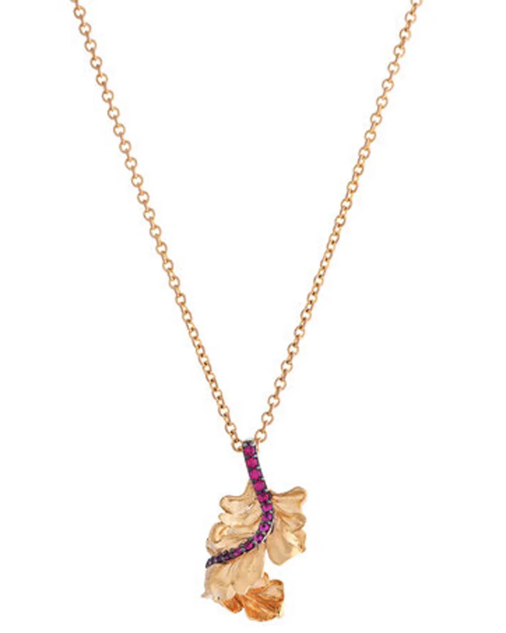 Yellow Gold Ruby Plume Pendant Necklace
