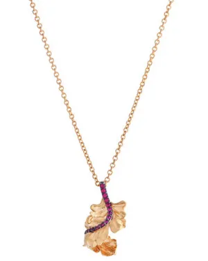 Yellow Gold Ruby Plume Pendant Necklace